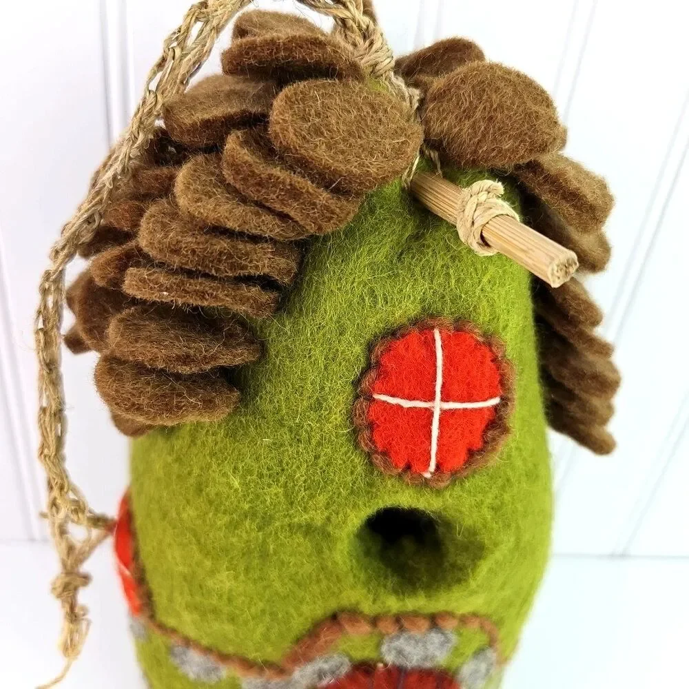 Wild Woolies Felted Wool Birdhouse Forest House Green 10 In Natural Materials